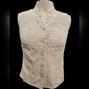 Womens Christopher‎ & Banks White Eyelet Sleeveless Shirt Size Petite Small